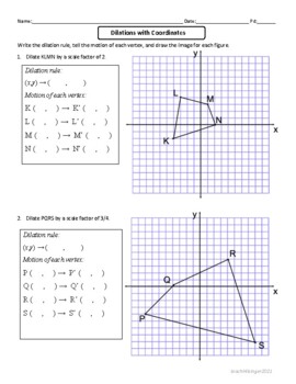 Dilation Worksheet Teachers Pay Teachers