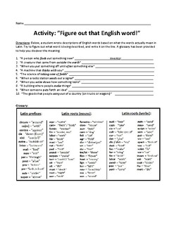 Preview of Worksheet: Discover English Words from Latin Roots