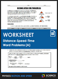 Worksheet - Distance Speed Time Word Problems (Part 1) - W