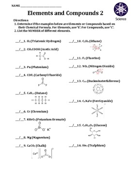compounds and elements worksheet