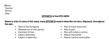 Preview of Worksheet: Epithets of the Epic Hero (EDITABLE)