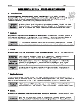 Worksheet Experimental Design Parts Of An Experiment By Science With Mr Enns