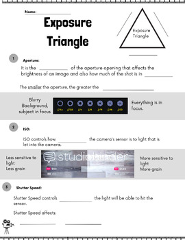 Preview of Worksheet - Exposure Triangle