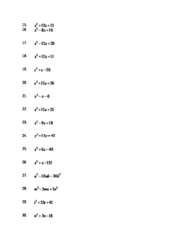 Worksheet: Factoring Quadratic Trinomials (a=1) by No-Frills Math Practice