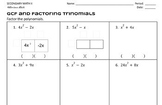 Worksheet: Factoring and GCF when a&gt;1  SBG  A.SSE.3a