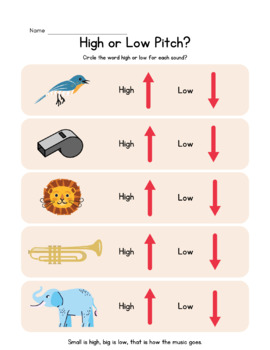 Preview of Worksheet High and Low Pitch