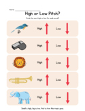 Worksheet High and Low Pitch