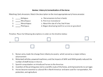 Preview of Worksheet: History & Domestication of the Horse, Animal/Equine Science, 4H, FFA