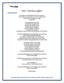 Preview of Worksheet: Hurt - Christina Aguilera