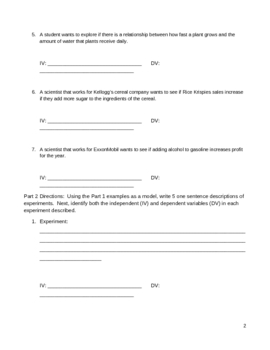 Worksheet - Identifying Independent and Dependent Variables | TpT