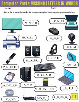 Worksheet: Learn Computer Parts (Missing Letters) / Back to School