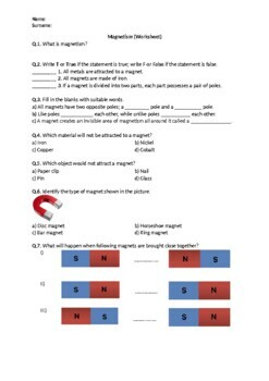 Preview of Magnetism - Worksheet | Printable and Digital Distance Learning