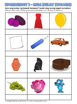 Worksheet - Mga Kulay (Colors) by Cousless Learning Resources | TPT