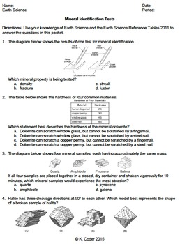 Worksheet - Mineral Identification Tests *EDITABLE* (WITH ANSWERS