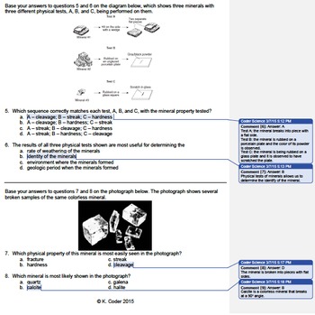 Worksheet - Mineral Identification Tests *EDITABLE* (WITH ANSWERS