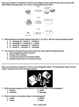 Worksheet - Mineral Identification Tests *EDITABLE* (WITH ANSWERS