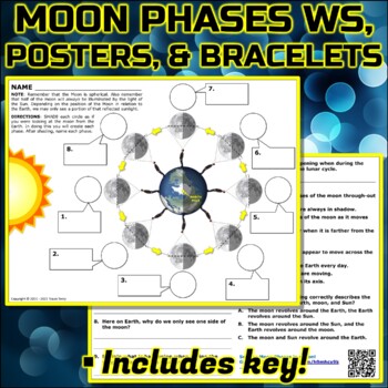 Preview of Worksheet: Moon Phases Worksheet, Poster, and Bracelet