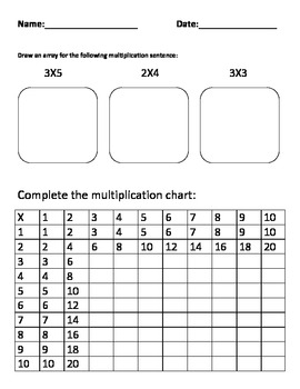 multiplication array time tables worksheet