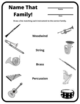 Preview of Worksheet Music Instrument Families