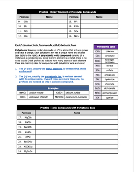 Worksheet - Naming Compounds (A) (Middle School Edition) | TpT