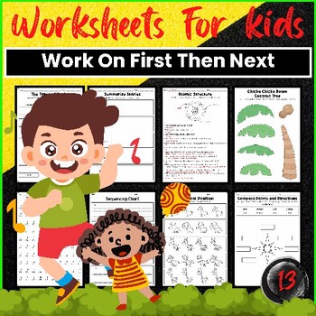 Preview of Worksheet On First Then Next cut and paste for kids