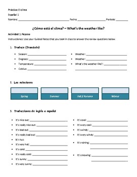 Preview of Worksheet/Packet: ¿Cómo está el clima?