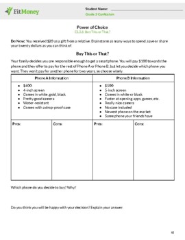Preview of Worksheet: Power of Choice - Buy This or That?