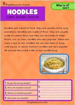 Preview of Worksheet Reading - 'Noodles' - QuickReads L3 - Guided Reading