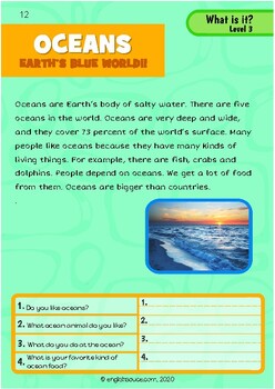 Preview of Worksheet Reading - 'Oceans' - QuickReads L3 - Guided Reading