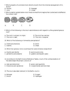 Worksheet: Rock and Mineral Review Test by Geology and Ecology Store