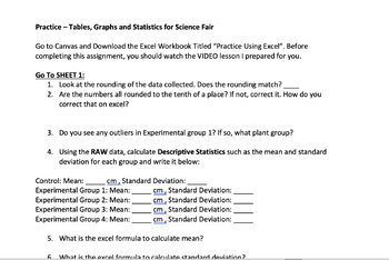 Preview of Worksheet Science Fair help with graphs, tables and statistics