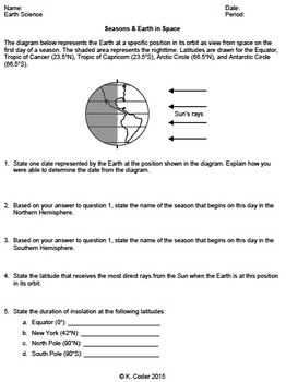 Preview of Worksheet - Seasons & Earth in Space *EDITABLE*