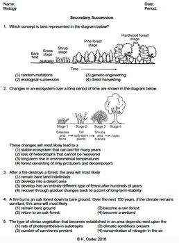 Worksheet  Secondary Ecological Succession *EDITABLE*  TpT