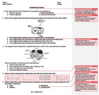 Preview of Worksheet - Sedimentary Rocks #1 *EDITABLE* (WITH ANSWERS EXPLAINED)