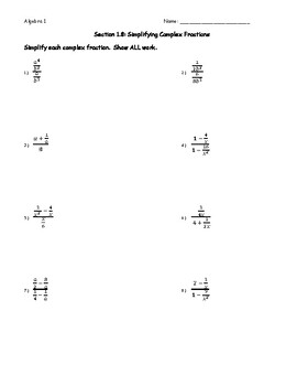 Preview of Worksheet - Simplifying Complex Fractions