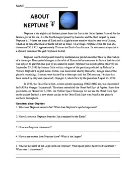Preview of Worksheet: Solar System, About Neptune