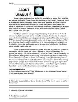 Preview of Worksheet: Solar System, About Uranus