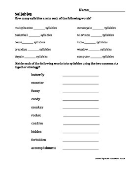 worksheet syllabication practice homework by susan h teachers