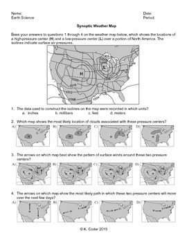 Preview of Worksheet - Synoptic Weather Map *Editable*