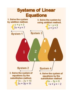 Preview of Worksheet Systems of Linear Equations (English and Spanish)