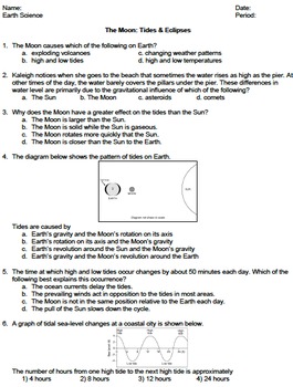 Worksheet - Tides and Eclipses *Editable* | TpT
