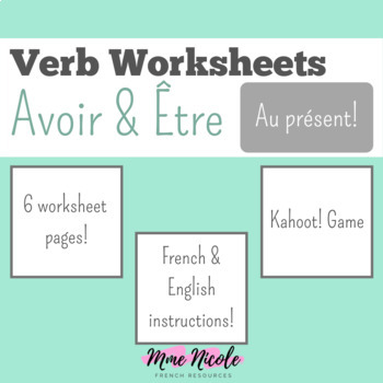 Preview of French Verb Worksheets: Avoir & Être au present (DIGITAL VERSION INCLUDED)