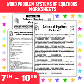 Preview of Worksheet: Word Problem Systems of Equations - Multiple Choice