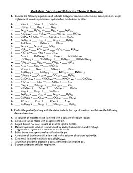 Preview of Worksheet: Writing and Balancing Chemical Equations