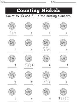 Preview of Worksheet counting nickels 