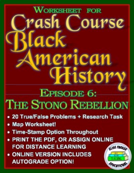 Preview of Worksheet for Crash Course Black American History Ep. 6: The Stono Rebellion