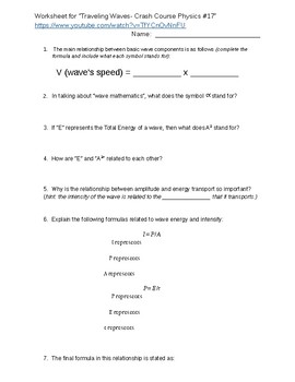 Preview of Worksheet for “Traveling Waves- Crash Course Physics #17” video 9-12 PS4-1 Math