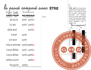 Preview of Worksheet for learning the passé composé with être