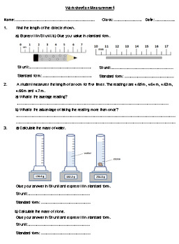 Worksheet on Basic Measurement-GCSE Curriculum by DrK Naga | TpT