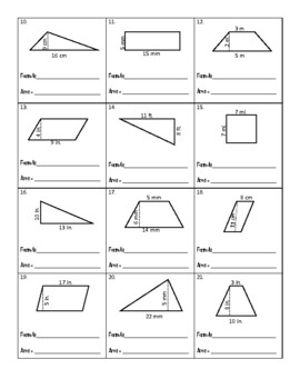 Worksheet on Finding Areas of Triangles and Quadrilaterals by Gwen Hauk